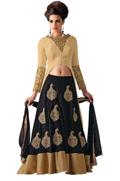 Black Silk Lehenga with Banglori Silk Choli