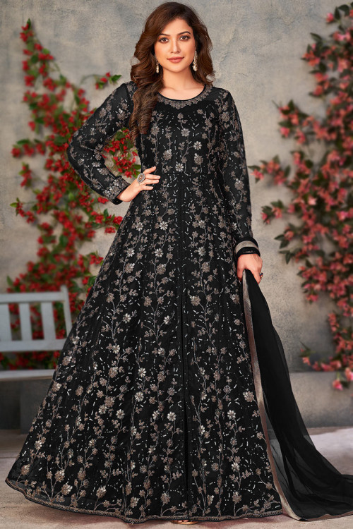 Demanding Black Color Lace Work Long Anarkali Gown – Amrutamfab