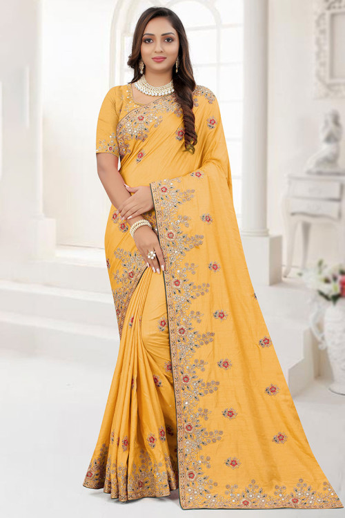 Shop Litchi Silk Yellow Color Weaving Work Saree Party Wear Online at Best  Price | Cbazaar