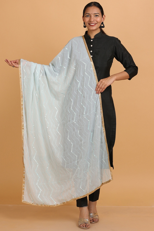 Mint Blue Resham Embroidered Georgette Dupatta