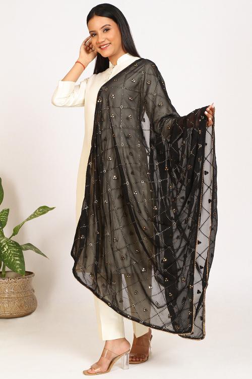 Black Sequins Embroidered Georgette Dupatta