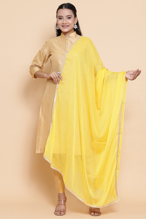 Yellow Chiffon Lace Embroidered Dupatta