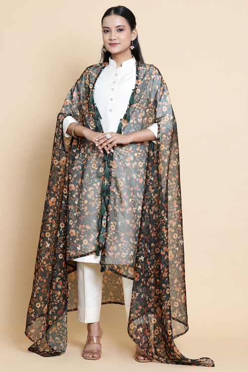 Dark Green Georgette Printed Dupatta