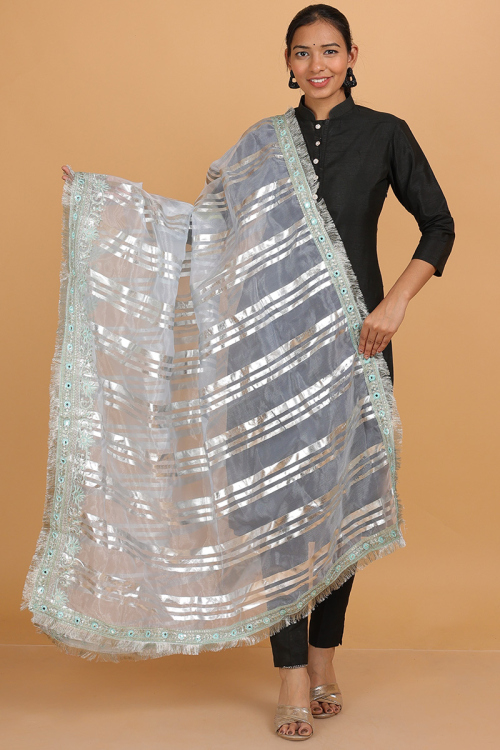Light Blue Organza Foil Print Dupatta 