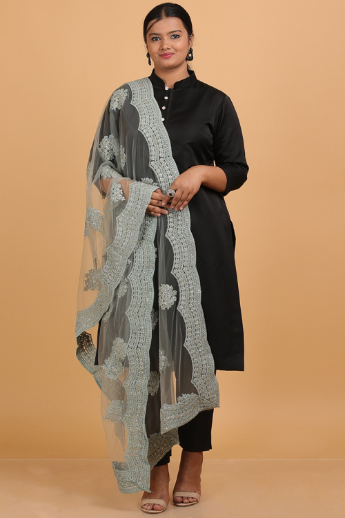 Sage Green Net Dori Embroidered Dupatta 
