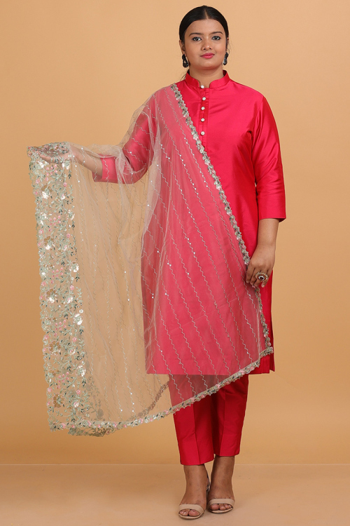 Off-White Net Resham Embroidered Dupatta 