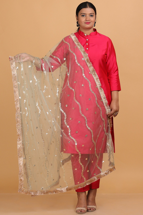 Off-White Net Sequins Embroidered Dupatta 