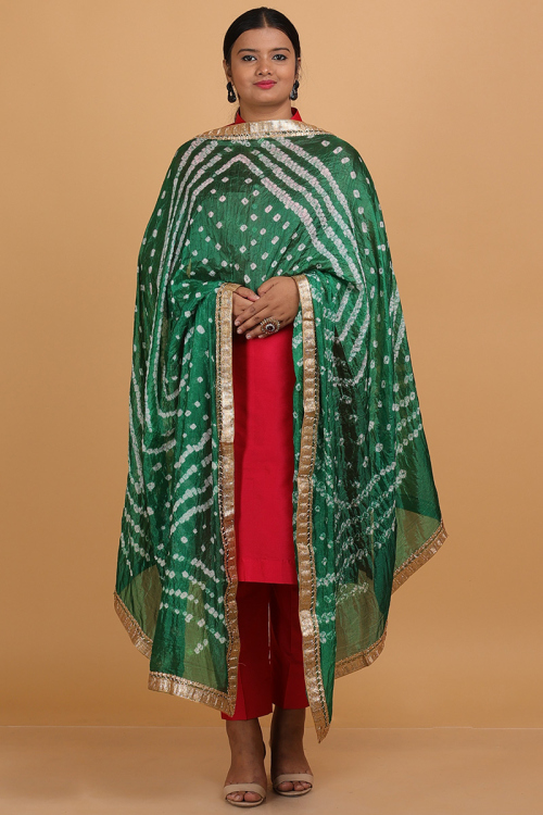 Bottle Green Art Silk Printed Dupatta 