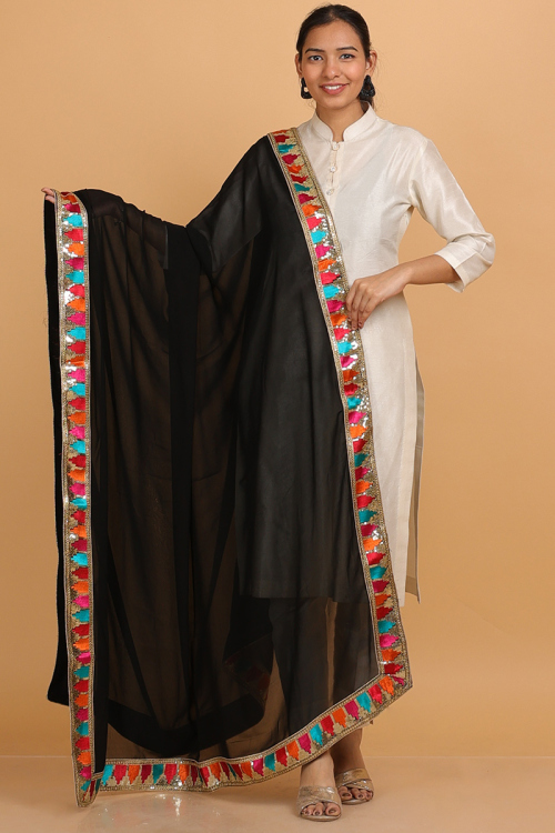 Black Georgette Dupatta With Lace Work