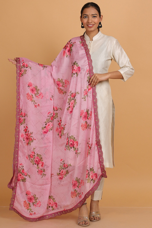 Printed Pink Georgette Dupatta
