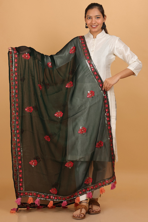 Black Georgette Lace Embroidered Dupatta