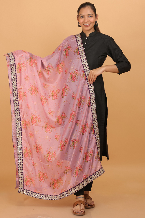 Light Pink Floral Organza Dupatta