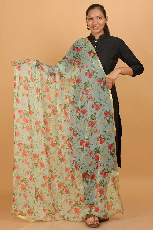 Light Green Chiffon Printed Dupatta