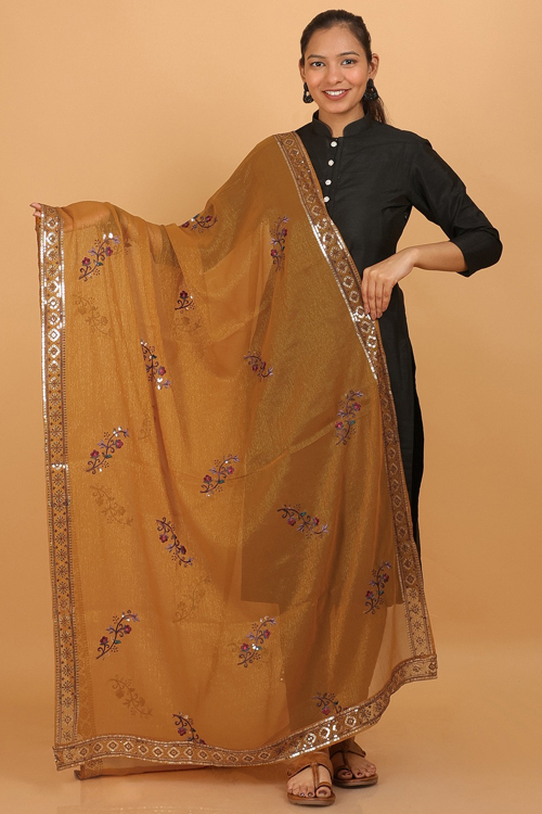 Turmeric Yellow Shimmer Chiffon Embroidered Dupatta