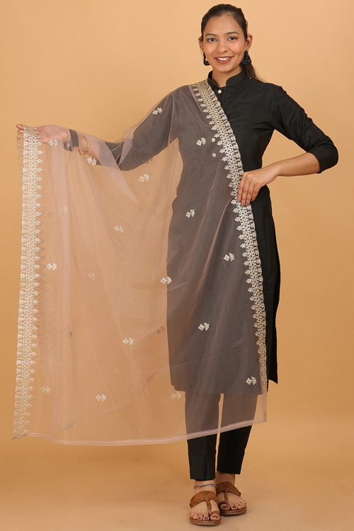 Dusty Peach Net Dori Embroiderd Dupatta