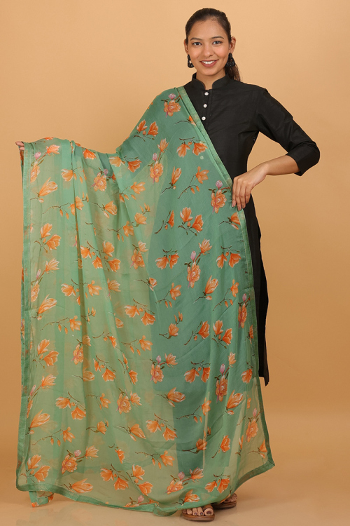 Pistachio Green Chiffon Printed Dupatta