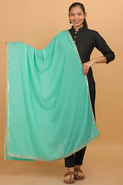 Turquoise Blue Georgette Sequins Dupatta