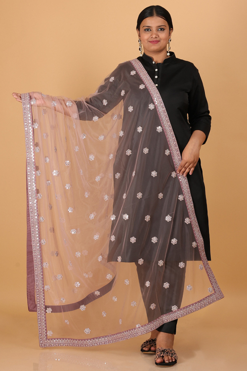 Light Grey Net Dori Embroidered Dupatta 