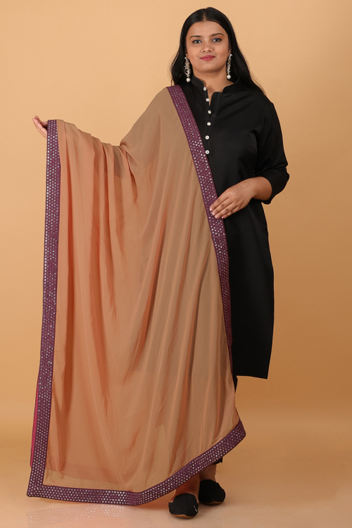 Salmon Orange Lace Embroidered Georgette Dupatta
