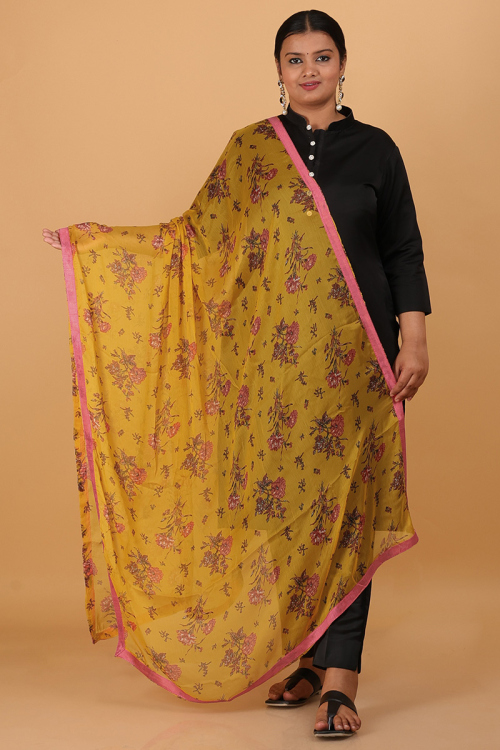 Mustard Yellow Chiffon Printed Dupatta