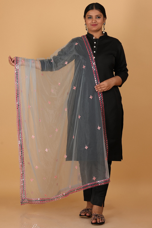 Resham Embroidered Mint Blue Organza Dupatta