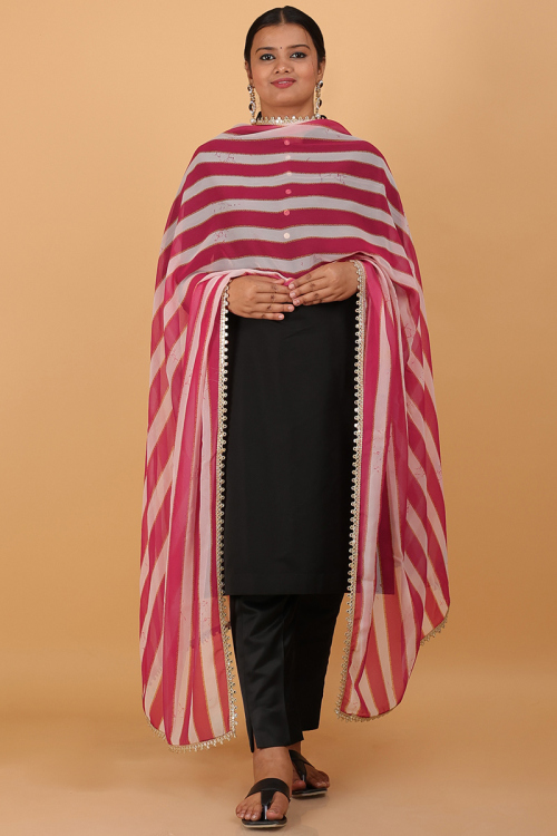 White And Pink Georgette Printed Dupatta 