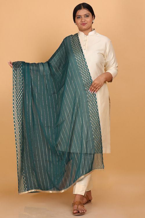Teal Blue Chiffon Foil Printed Dupatta