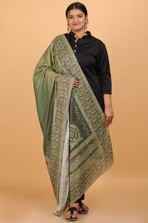 Sage Green Art Silk Printed Dupatta 