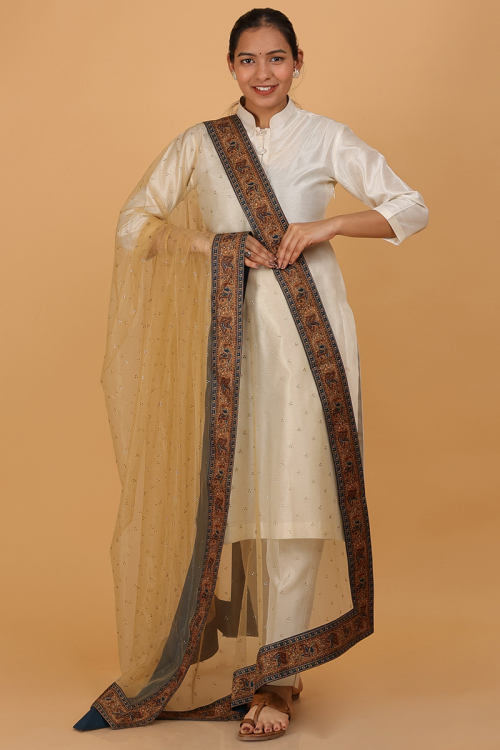 Turmeric Yellow Organza Stone Embellished Dupatta 