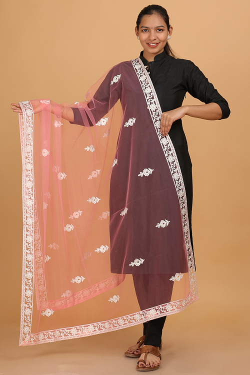 Light Pink Net Embroidered Dupatta 