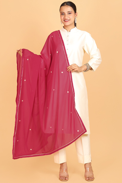 Ruby Red Georgette Embroidered Dupatta