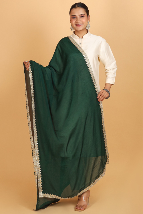 Bottle Green Chinnon Dori Embroidered Dupatta