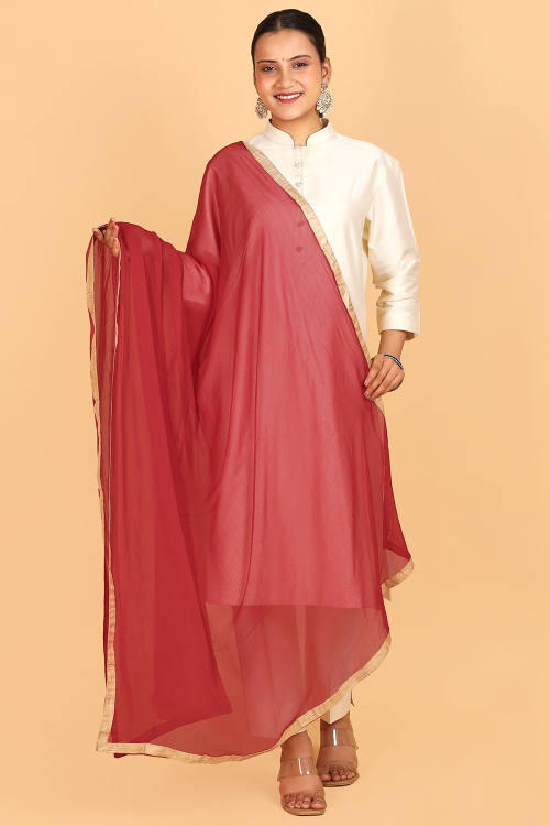 Red Chiffon Lace Work Dupatta