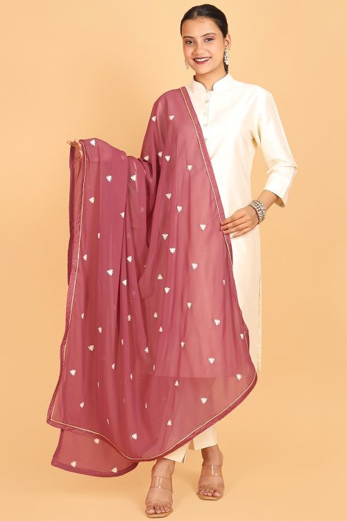 Light Maroon Georgette Embroidered Dupatta