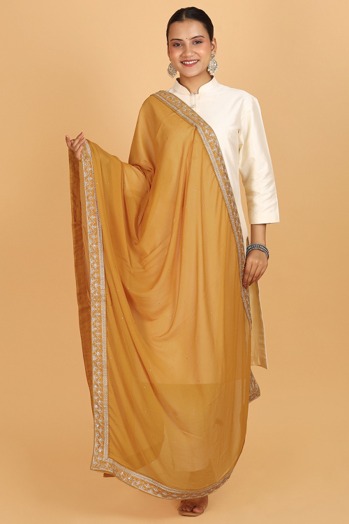 Mustard Yellow Shimmer Chiffon Embroidered Dupatta