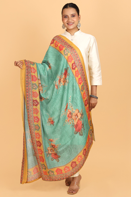 Sea Green Chiffon Floral Printed Dupatta