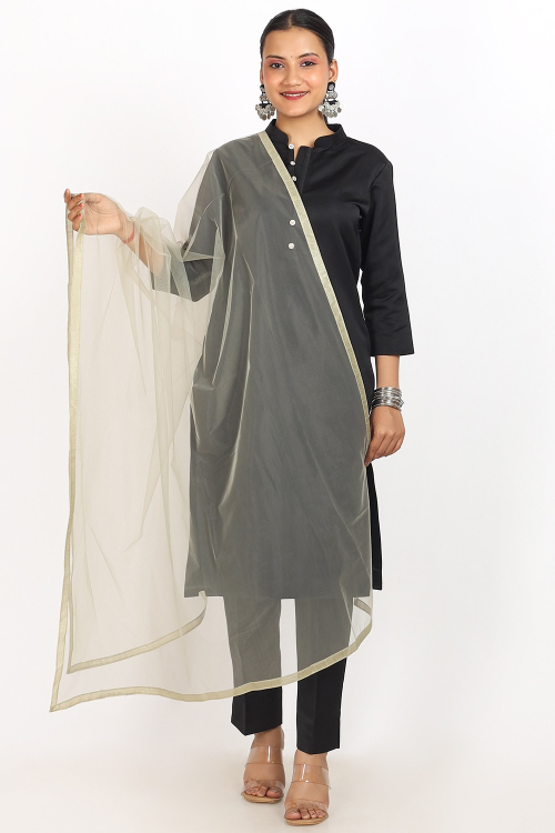 Sage Green Net Plain Dupatta