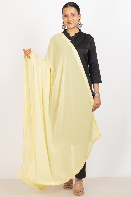 Georgette Light Yellow Embroidered Dupatta