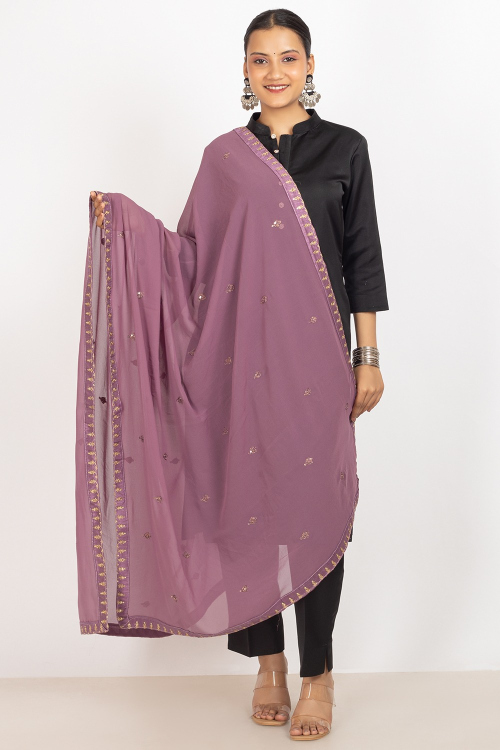 Dark Mauve Pink Georgette Embroidered Dupatta 