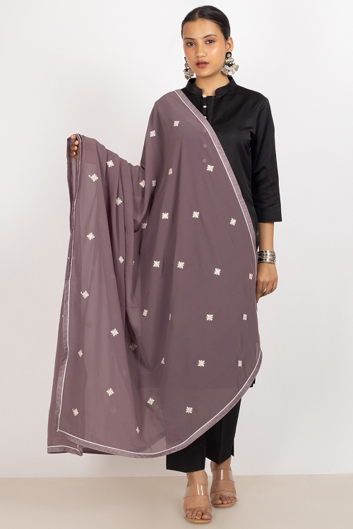 Dusty Mauve Georgette Thread Embroidered Dupatta