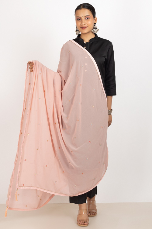 Dusty Peach Embroidered Georgette Dupatta