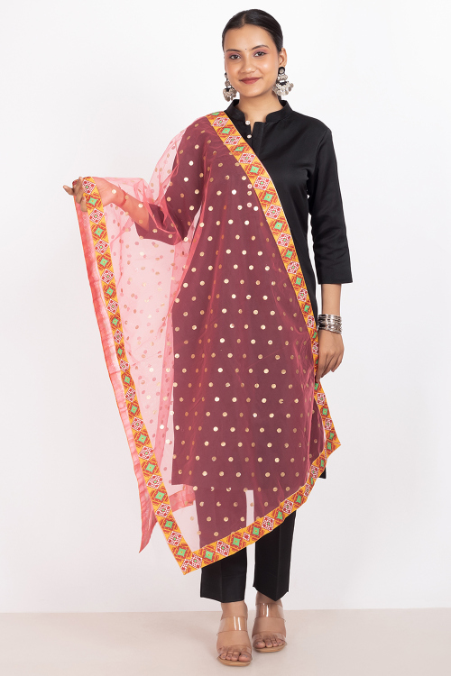Ultra Pink Net Foil Print Dupatta