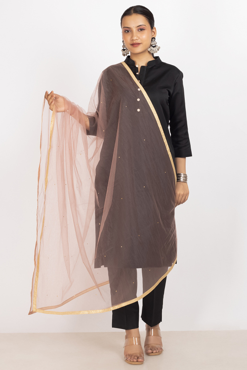 Mauve Pink Net Lace Work Dupatta