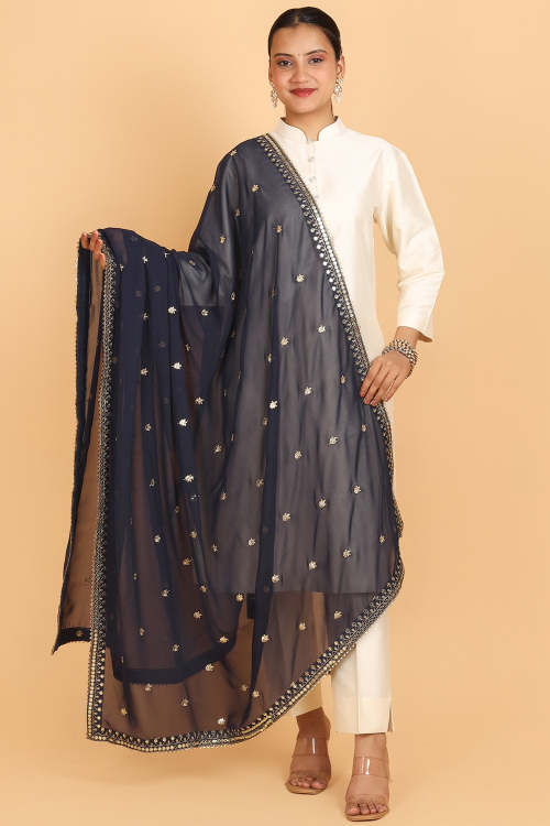 Navy Blue Georgette Embroidered Dupatta