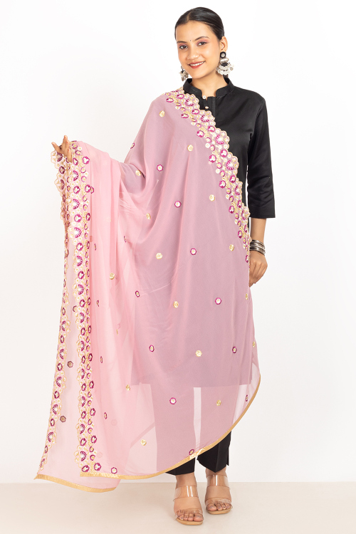 Thulian Pink Thread Embroidered Dupatta
