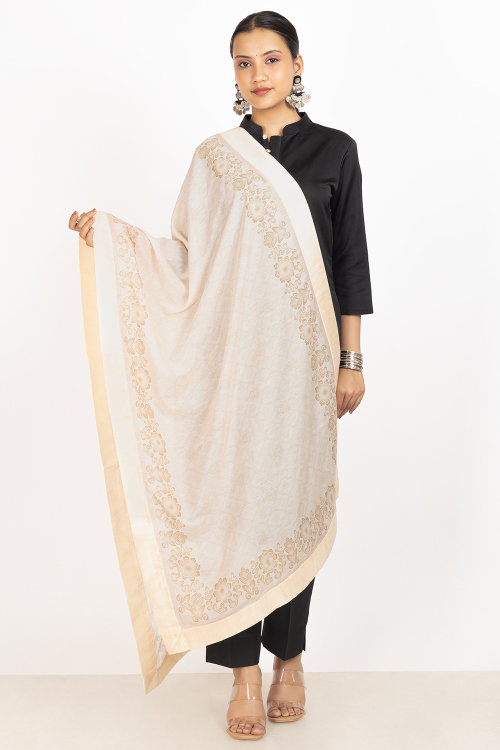 Light Beige Cotton Printed Dupatta
