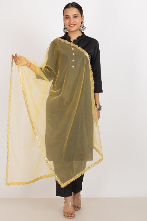 Mustard Yellow Embroidered Net Dupatta
