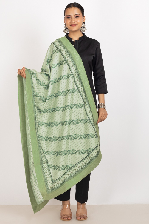 Dusty Green Cotton Silk Printed Dupatta