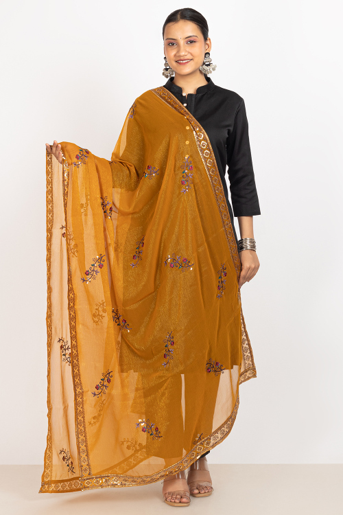Turmeric Yellow Shimmer Chiffon Embroidered Dupatta