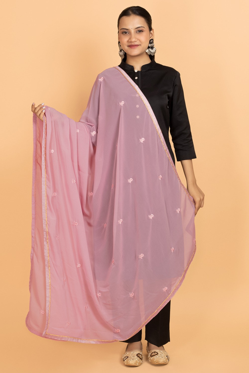 Taffy Pink Georgette Thread Embroidered Dupatta